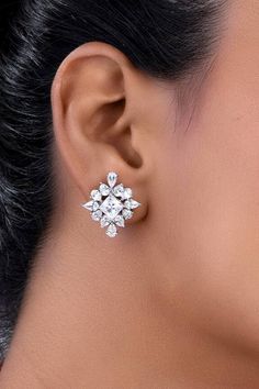 925 sterling silver studs with swarovski zirconia stones. - Aza Fashions Paris Jewelry, Luxury Sale, Kiara Advani, Jewellery Earrings, Earrings White, Earrings Stud, Modern Bride, Sterling Silver Studs, Silver Studs