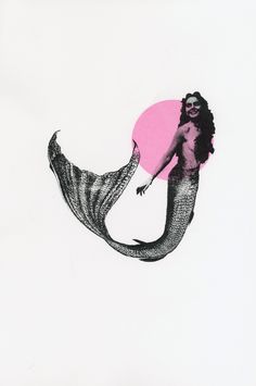 a drawing of a mermaid holding a pink circle in the air with her arms stretched out