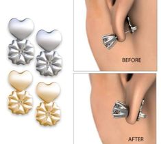 the before and after pictures show how to wear earring settings for different types of piercings