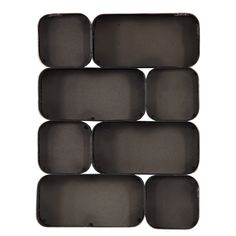 six square trays with black plastic lids on each side and one in the middle