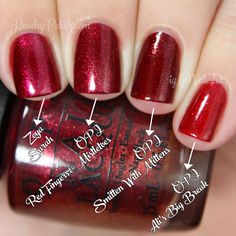 Opi Christmas Nails, Ruby Red Nails Acrylic, Holiday Red Nails, Red Shimmer Nails, Red Sparkle Nails, Red Sparkly Nails, Sparkle Nail Polish