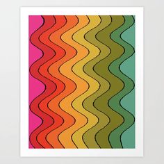 an art print with wavy lines in different colors