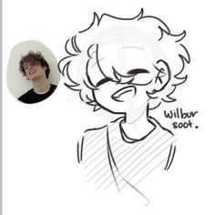 a drawing of a man with curly hair and an expression that says, william scott