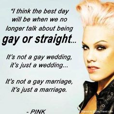 a woman with blonde hair and black leather jacket on her shoulder, in front of a quote from pink