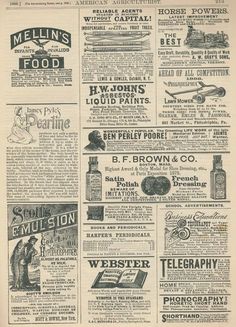 an old newspaper advertisement with advertisements on the front and back pages, including advertising for different brands