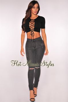 Lace Up Crop Top, Denim Clothes, Dream Closets, Gray Matters, Functional Fashion