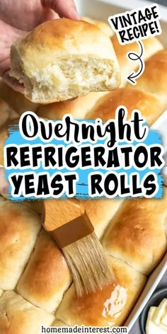 a loaf of overnight refrigerator yeast rolls being held by a spatula