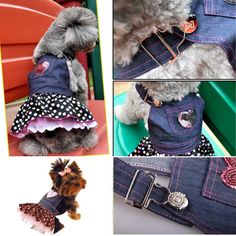 WONDERSKY Pet Dog Dress Denim Puppy Jean Costume Clothes Handmade Sequins Heart Lace Skirt Hemline Costume Clothes, Puppy Costume, Jean Dresses, Puppy Dress, Dress Denim, Costume Outfits