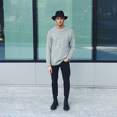 keepin' it simple, black x grey // menswear style + fashion Outfits Hombre, Outfit Inspiration Fall, Mens Winter Fashion, Black Hat