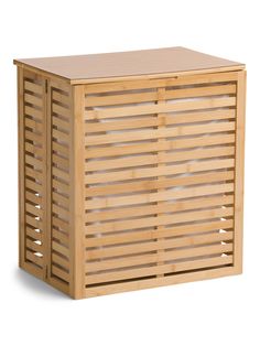 a wooden storage box with slats on the front and sides, made out of wood