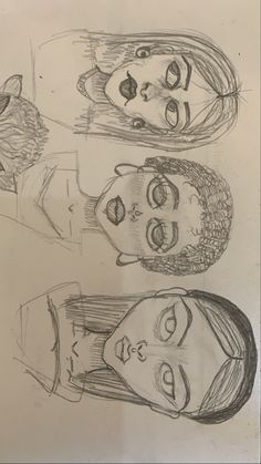 three people are drawn in pencil on paper