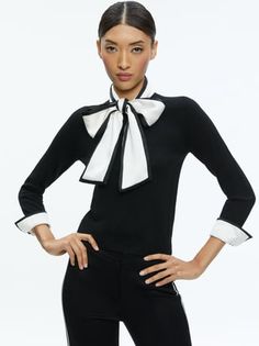 The Workwear Edit | Alice + Olivia Tie Sweater, Alice And Olivia, Simple Chic, Free Bag, Alice Olivia, Work Wear, Blouses, Black