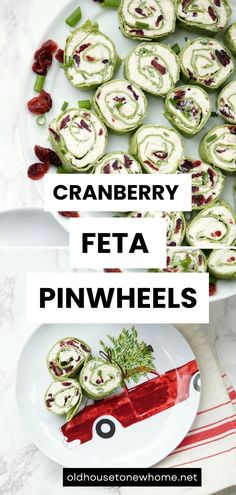 cranberry feta pinwheels on a plate with the title above it