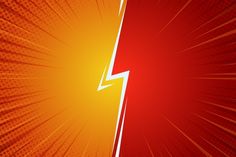 an orange and red background with lightning bolt