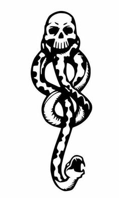 a black and white drawing of a snake with a skull on it's back