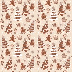 gingerbread christmas trees and snowflakes on a beige background