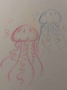 a drawing of a jellyfish and an octopus