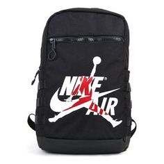 NIKE Air Jordan Jumpman Classic 'Black' 9A0257-023 Functional Black Bag With Logo Patch, Sporty Logo Bags For Streetwear, Black Streetwear Bag With Logo Patch, Casual Black Bags With Logo Patch, Black Travel Bag With Logo Patch, Nike Black Standard Backpack, Nike Functional Backpack For Outdoor Activities, Nike Backpack For Outdoor Activities, Black Logo Bags For Outdoor