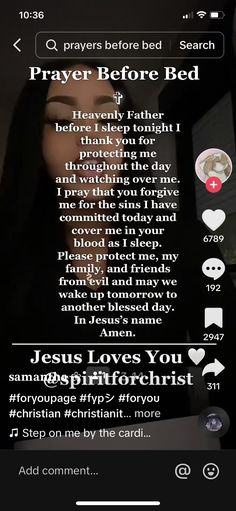 an image of a woman with text on her face and the words prayer before bed