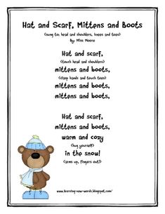 a bear with a hat and scarf on it's head is next to a poem