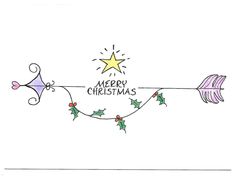 a christmas card with an arrow, holly and star on the string that says merry christmas