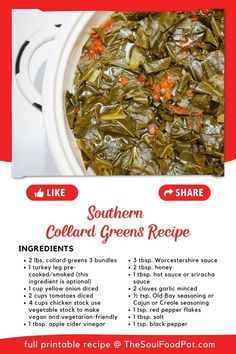 How long does it take to cook collard greens? A Southern collard greens recipe is a staple of every Southern kitchen. Seasoned to perfection in a broth called pot likker stew. You can cook collards slowly on the stovetop or in a matter of minutes with an Instant Pot! What are collard greens?
Collard greens are edible green vegetables from the cabbage family. These leafy greens are partnered with onions, garlic, sauces, and smoked turkey meat (optional), then simmered and seasoned to perfection! Collard Greens Recipe Soul Food, Cook Collard Greens, Best Collard Greens Recipe, Southern Collard Greens Recipe, How To Cook Collards, Greens Recipe Soul Food, Southern Collard Greens, Collard Greens Recipe