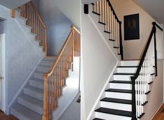 the stairs in this house are painted black and white