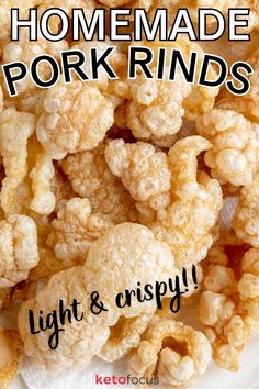 Close up of crunchy, puffy pork rinds. Homemade Pork Rinds, Chaffles Recipes, Light Foods, Pork Rind Recipes, Keto Chips, Best Low Carb Snacks, Torta Recipe, Keto Sides, Keto Appetizers