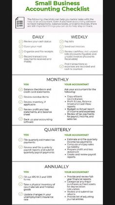 a green and white resume template for an accounting checklist, with the words small business