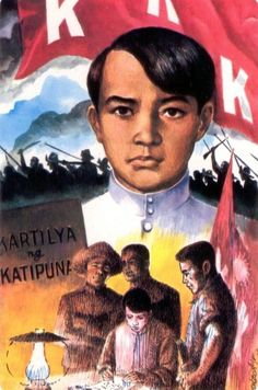 an image of a man with two children in front of him and the flag behind him