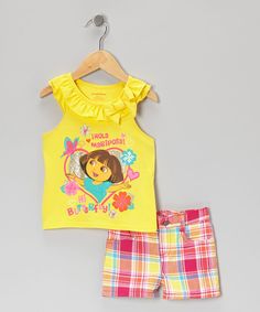 Etsy Promotion, Concept Clothing, Kid Clothes, Yellow Plaid, Pink Tank, Pink Plaid, Short Girls