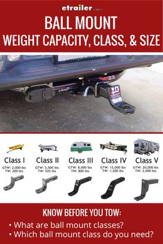 an advertisement for the ball mount weight capacity class and size is shown in this image