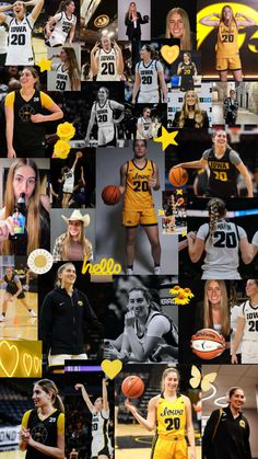 collage of women's basketball players in their uniforms and numbers on the sidelines