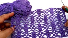 someone crocheting a purple doily with yarn