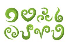 the letters are made up of green swirls and hearts in different sizes, shapes, and colors