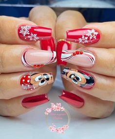 Nail Art Designs 2023, Nail Noel, Nails Festive, Disney Christmas Nails, Nail Art Noel, Minnie Mouse Nails, Mickey Nails, Long Nail Designs, Trendy Nail Art Designs