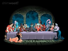 an animated image of the last supper of disney's classic cartoon characters, as well as cats and dogs