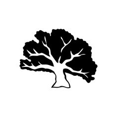 a black and white silhouette of a tree with leaves on it's trunk, in the shape of a face