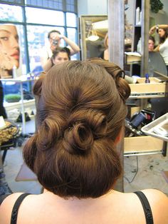 40's bride By Meghan Donovan by TMartists, via Flickr 1940s Hairstyles For Long Hair Updo, Middy Haircut, 1930's Hairstyles, Hairstyles For Long Hair Updo, Dance Competition Hair, 1930s Hair, High Bun Hair