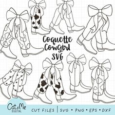 cowgirl boots with bows and hearts svg files for cricture cutting machines