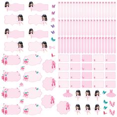 the pink planner stickers are set up to look like girls with umbrellas and flowers