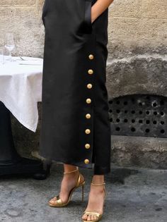 Chic and Stylish: Sleeveless Buttoned Solid Color Split-Side Stand Collar Maxi Shirt Dress Elegant Party Dresses, Maxi Shirt Dress, Women Cargos, Woman Standing, Black Shirt Dress, Party Dress Long, Modern Outfits, Casual Summer Dresses, Sleeveless Maxi Dress