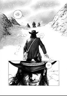 an image of a man in a cowboy hat looking at another man with long hair