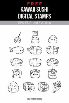 the free kawaii sushi digital stamps