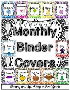 the month binder covers are colorful and fun to use in this classroom activity pack