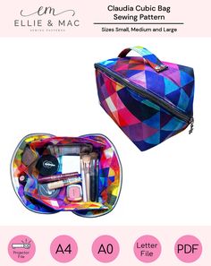 the cosmetic bag is designed to look like an abstract pattern