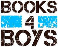 the words books 4 boys written in black and blue