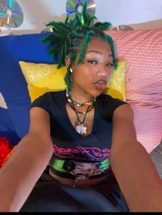 Colored Short Locs, Loc Peekaboo Color, Green Locs Black Women, Dreads Black Women, Curly Hair Advice, Colored Locs, Hair Braid Patterns