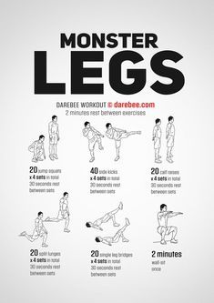 a poster with instructions for how to do monster legs in 5 minutes, including exercises