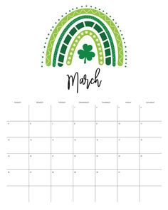 the march calendar with shamrocks on it